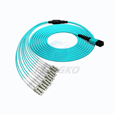 100G OM3 MPO 8 12 a 24 puentes a dos caras de la fibra del cable MTP del desbloqueo de la fibra con varios modos de funcionamiento del LC de la base
