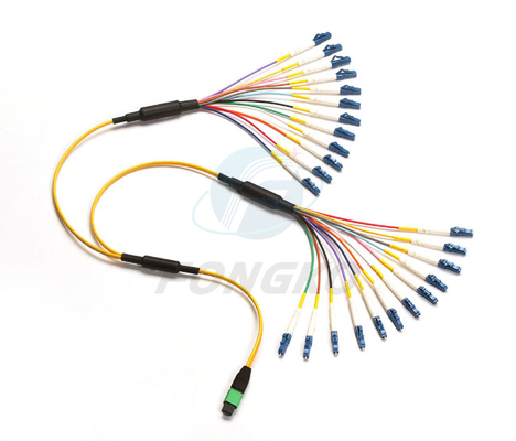 Base de APC MPO 24 del cable del cordón de remiendo de la coleta del Fanout de la fibra óptica del LC UPC