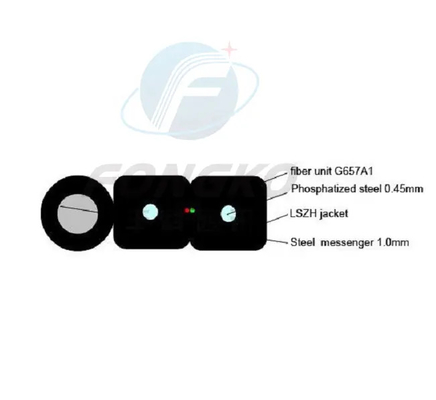 GJYXFCH para exteriores 2 * 5mm FTTH tambor de bobina cable de caída de fibra LSZH cable de fibra óptica autoportante