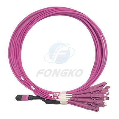8 fibra OM4 MPO al cordón de remiendo del LC MPO al cable del desbloqueo de la fibra óptica del LC